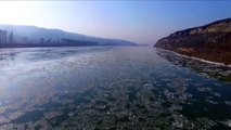 Floating ice flows along Yellow River in north China