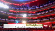 Obama talks democracy in speech to Greeks on last European trip