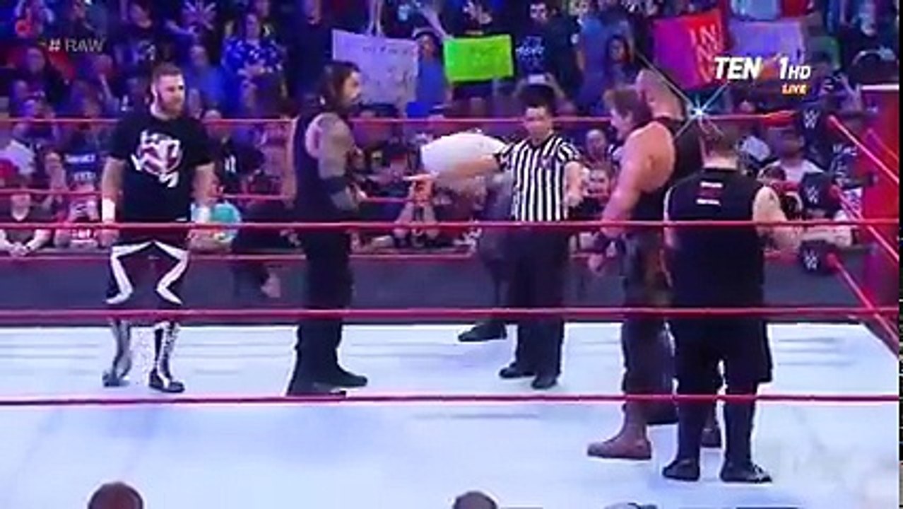 WWE Raw 1_16_2017 Roman Reigns & Samy Zayn & Seth Rollins Vs Jeri-Ko & Braun Strowman Full Match