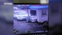 Footage: Shocked guard survives after typhoon blows away his cabin