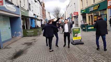 Ruby Tuesday: Cheltenham lads chant on high-street on race day