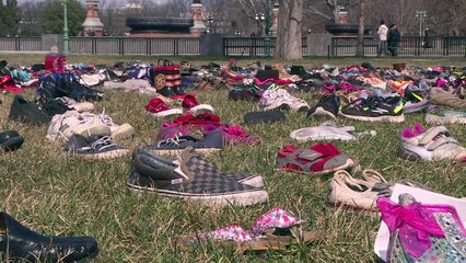 A sea of empty shoes at the US Capitol in gun protest