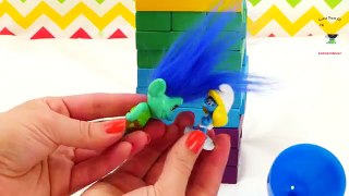 Trolls Movie Jenga Game! Learn Colors w Poppy, Branch, DJ Suki, Bergen Chef, Guy Diamond, Baby Poppy