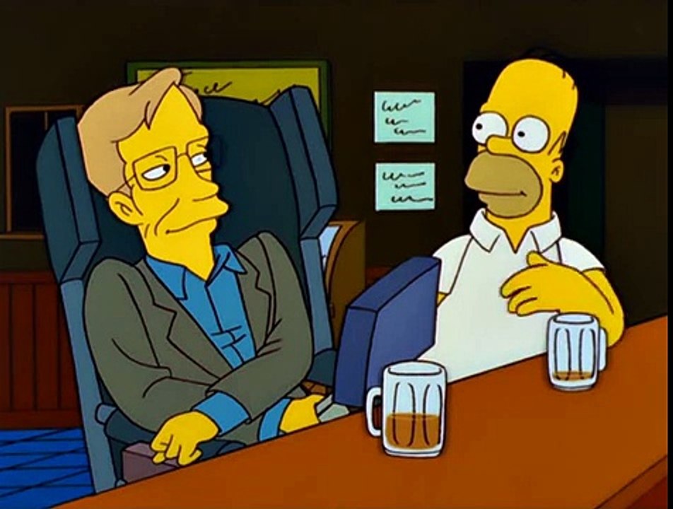 Stephen Hawking boit une bière avec Homer Simpson