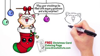 How to Draw Kitten in Christmas Stocking Cute step by step Holiday Special