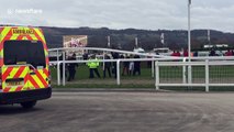 Jockey Ruby Walsh carried into ambulance at Cheltenham with suspected broken leg