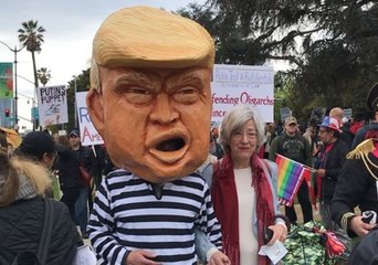 Papier Mache Trump in Prison Garb Makes Appearance at LA Protest