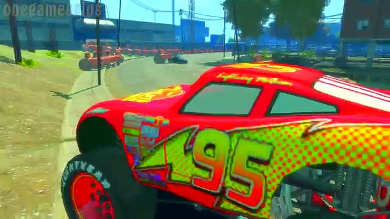 Disney car Lightning McQueen Monster Jam race the city