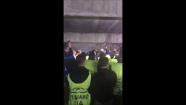 Stewards at Camp Nou attacking Chelsea fans with batons