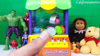 Surprise Eggs With Claw Machine Mickey Mouse Easter Eggs Animals Spiderman Toys