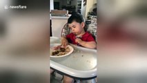 Hilarious moment kid falls asleep at the dinner table