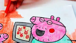 Peppa Pig and Her Family Playing on Computer Coloring Book Pages Video for Children and Kids