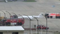 Trabzon'a dün acil iniş yapan ambulans uçak arızası giderilerek İngiltere'ye havalandı