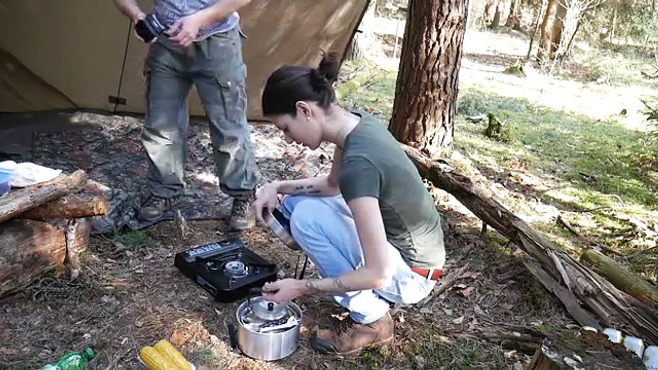 Stephi in the Woods! Shotgunning Beer - Shelter - Steak - Dancing