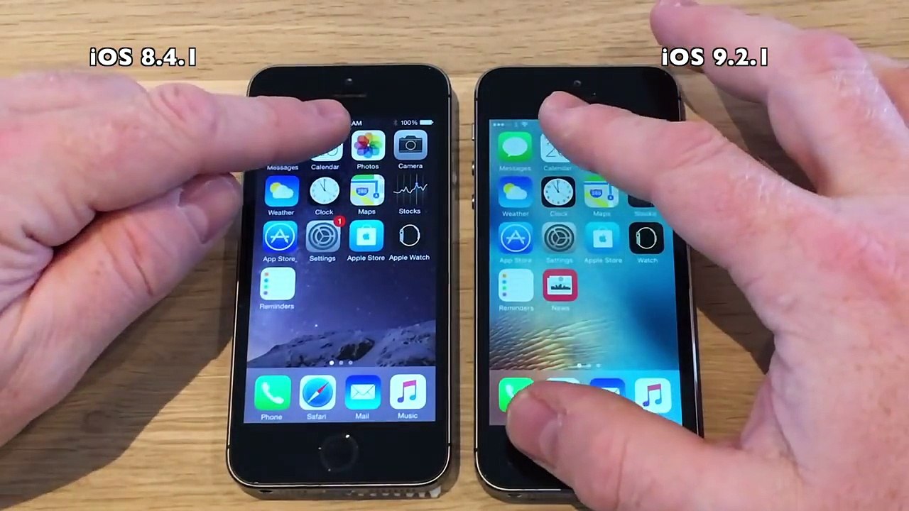 iPhone 5S iOS 8.4.1 vs iOS 9.2.1 Build 13D15 Sp...