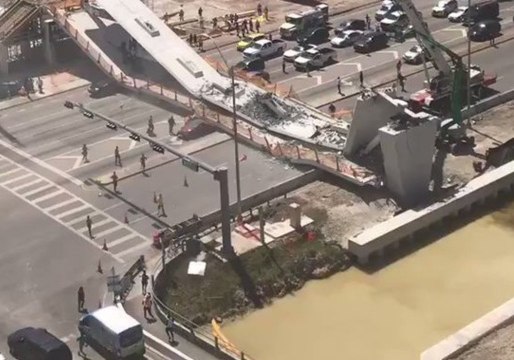 People Run Towards Collapsed FIU Pedestrian Bridge in Miami