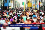 Según INEI, la tasa de desempleo en Lima llega a 8%