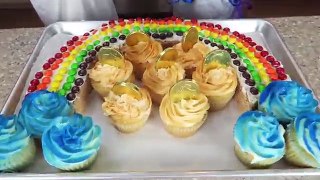 How To Make St Patricks Day Rainbow Skittles Rice Krispies Cupcake Dessert DIY Kids Cooking Crafts