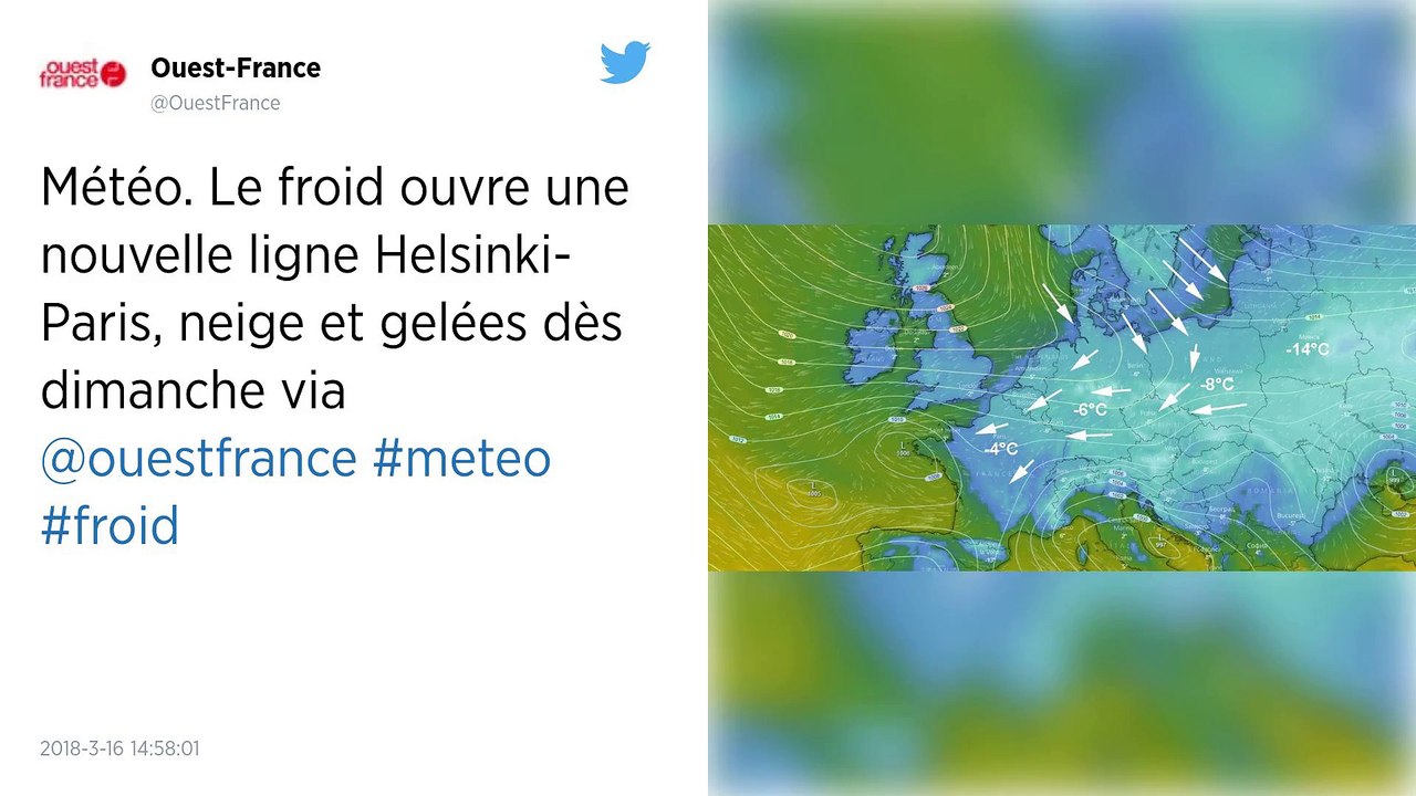 Météo. Le froid ouvre une nouvelle ligne Helsinki-Paris, neige et gelées dès dimanche.