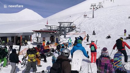 'Jump off': Tourists scream in panic as Georgia ski lift causes carnage