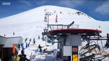 Some skiers jumped and others were flung from the chairs, which jammed together at the bottom of the slope