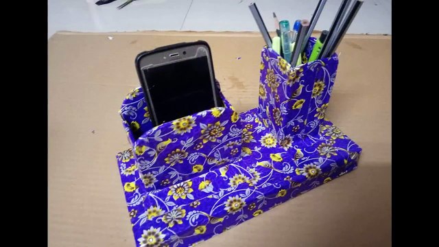 DIY_ How to make mobile phone and pen stand using cardboard - best out of waste