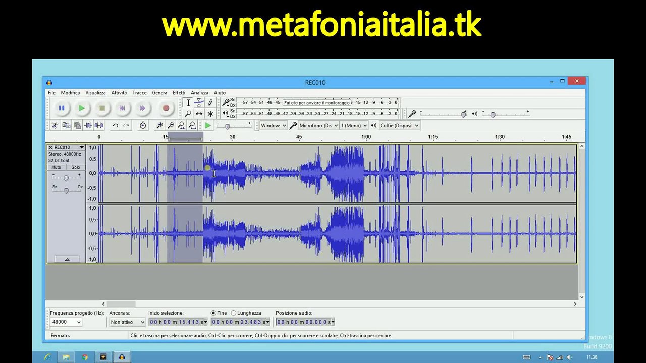 uso di audacity per  metafonia - link download gratis - www.metafoniaitalia.tk - metafonia con il pc