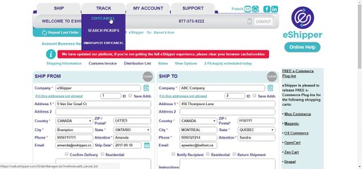 eShipper - Track, Edit, Cancel, and Label Re Generation