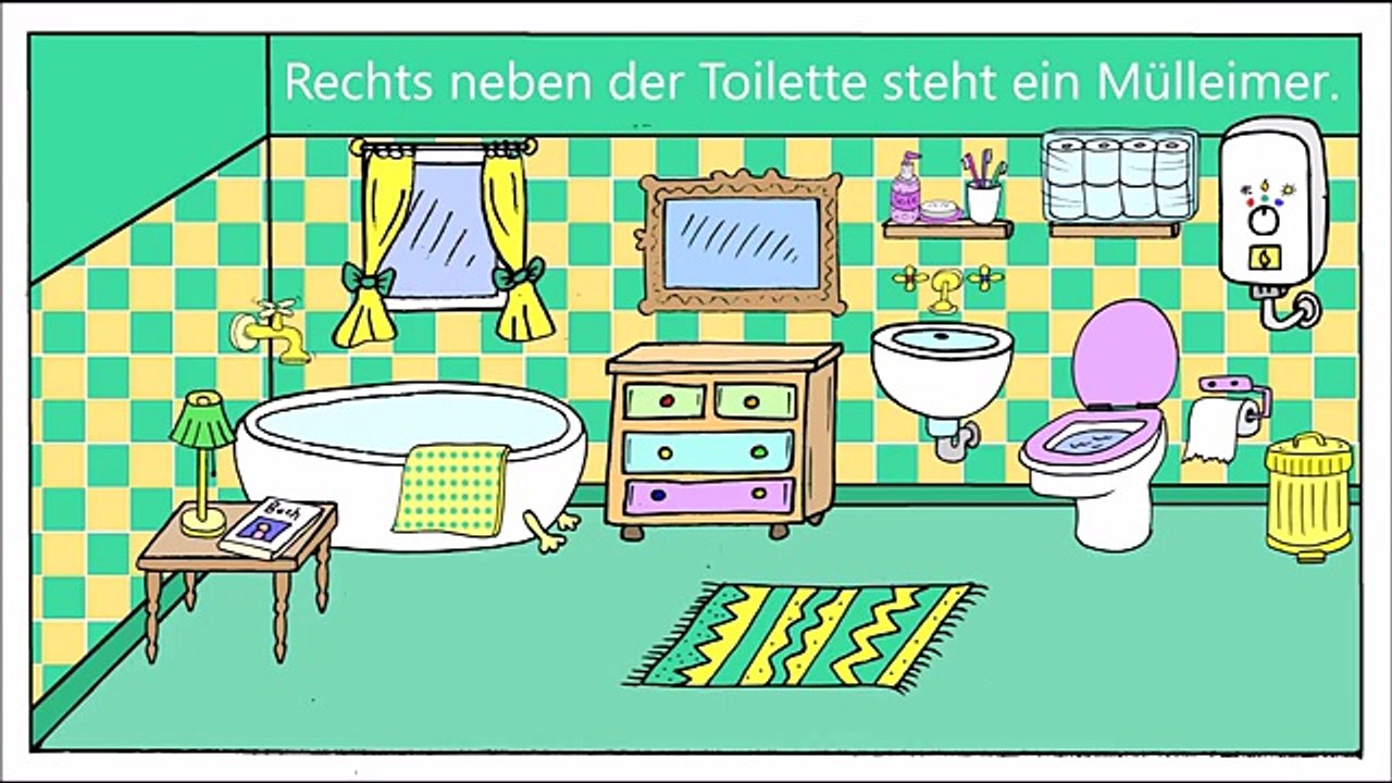 Deutsch lernen: Das Badezimmer - Dativ + Präpositionen - German for children + beginners