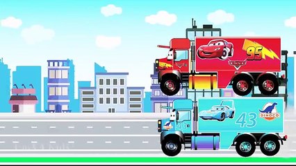 Lightning MCQUEEN Big Truck Vs Disney Pixar Dinoco Big Truck - Monster Trucks For Children