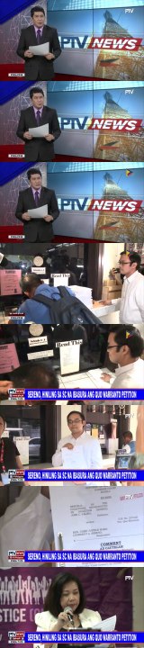 #PTVNEWS: Sereno, hiniling sa SC na ibasura ang quo warranto petition