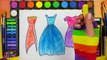 How to Draw and Paint 3 Dress Coloring Page for Children to Learn Painting + Drawing
