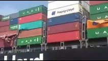 A collision of 2 container ships at the South Asian port terminal in Karachi