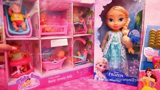 Playing Baby Store With Frozen Toddler Elsa and Unboxing of Disney Princesses Toy Cash Register