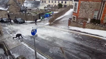 Des piétants vs une route verglacée ! LOL