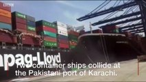Two container ships collide, sending containers into the water