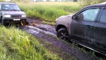 Off-road Land Cruiser 200 Range Rover and TLC Prado 150 Heavily Stuck in Mud