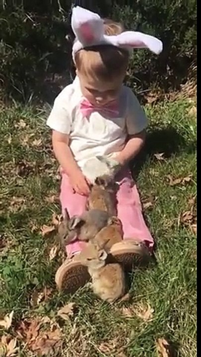 Ces lapins grimpent sur un enfant de 3 ans qui chante !! Trop mignon