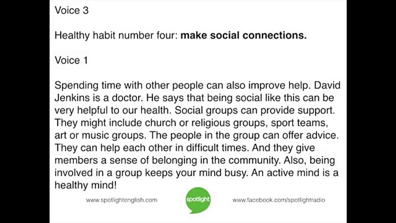 "Thirteen Healthy Habits" - practice English with Spotlight