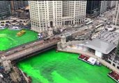 Chicago River Dyed Green to Celebrate St.Patrick's Day