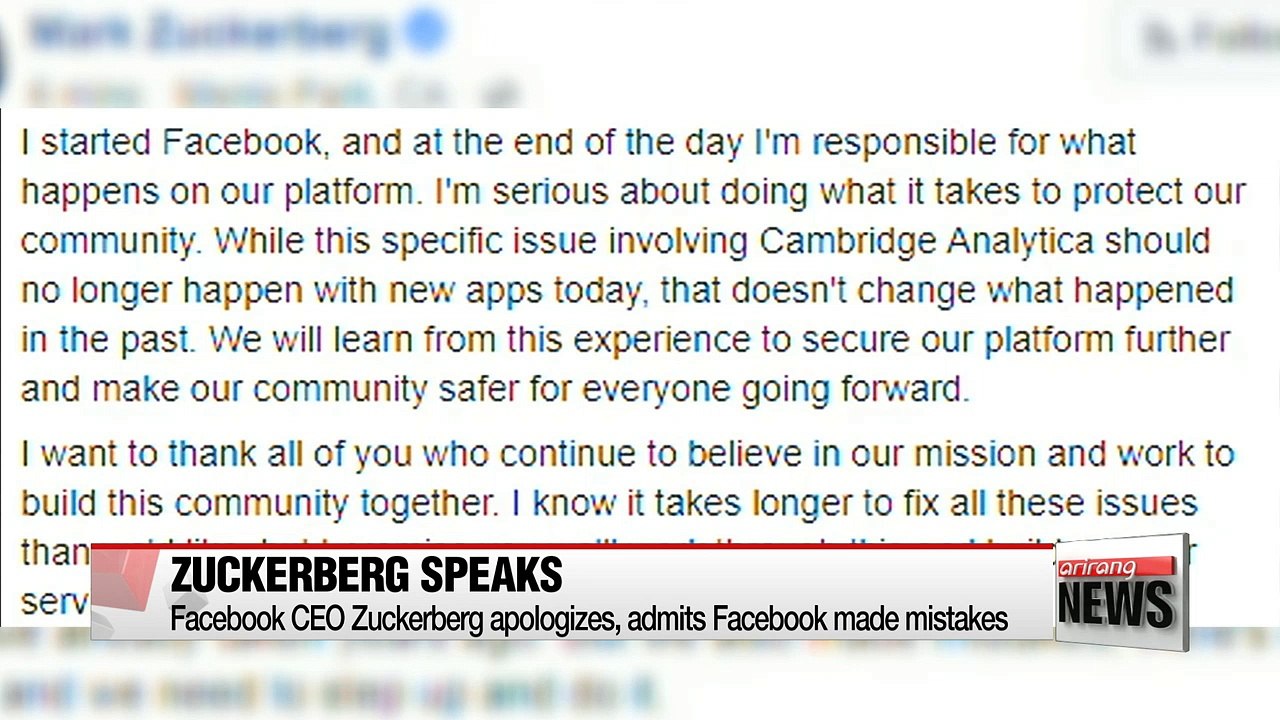 Facebook CEO Zuckerberg admits Facebook made mistakes and apologizes for data leakage