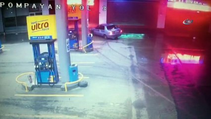 Benzin istasyonunda faciadan dönüldü... Kaza anı kamerada