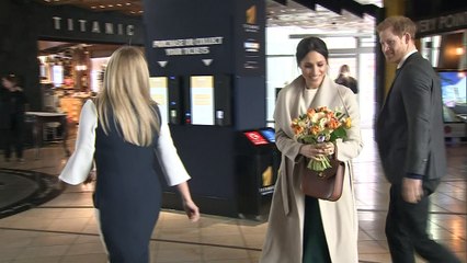 Meghan Markle gives flower to shy little girl at Titanic Belfast