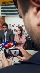Reham Khan addressing a press conference at Kashmir House Birmingham