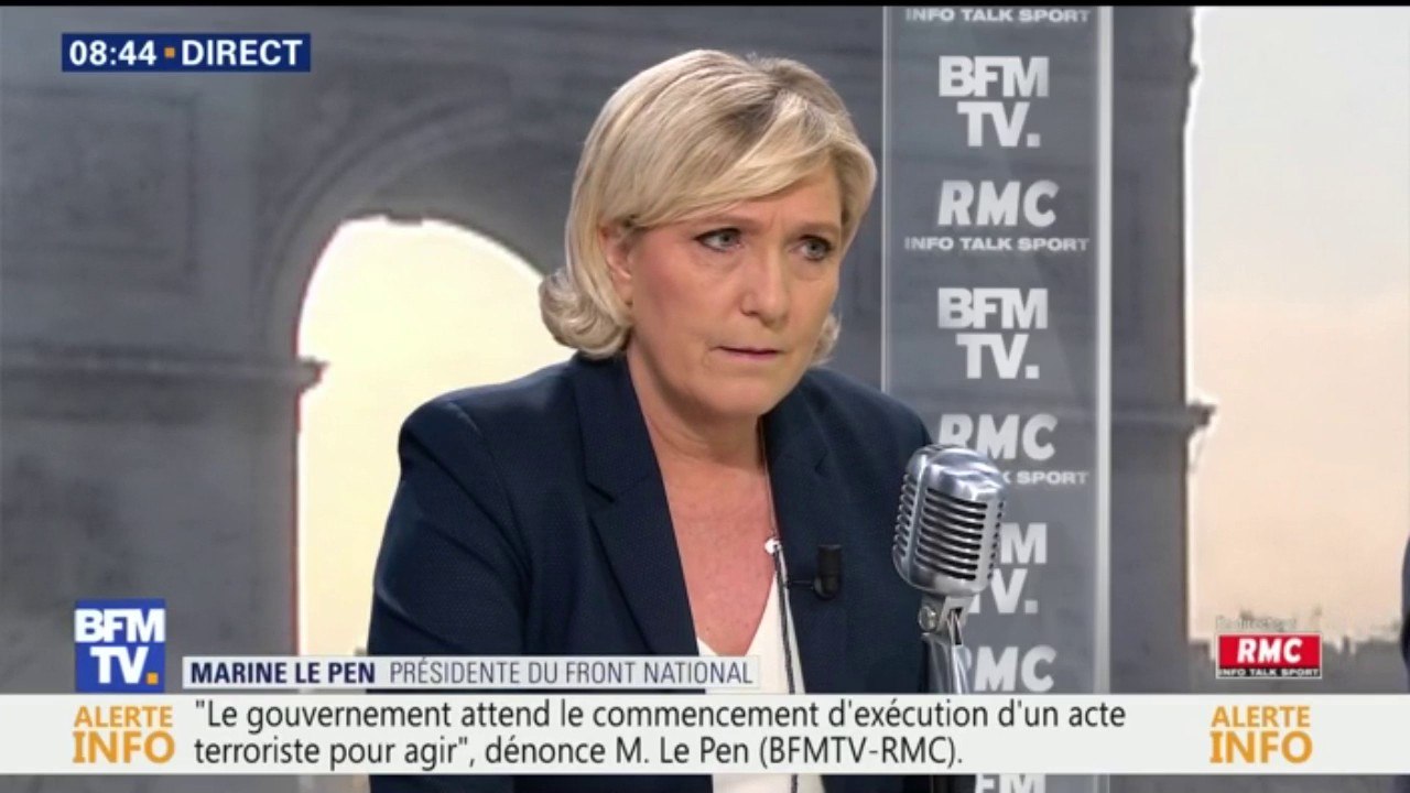 Marine Le Pen, présidente du Front national: “Ça m'amuse de voir Manuel Valls demander l'interdiction du salafisme alors qu'il nous traite régulièrement d'islamophobes ou de xénophobes" #BourdinDirect