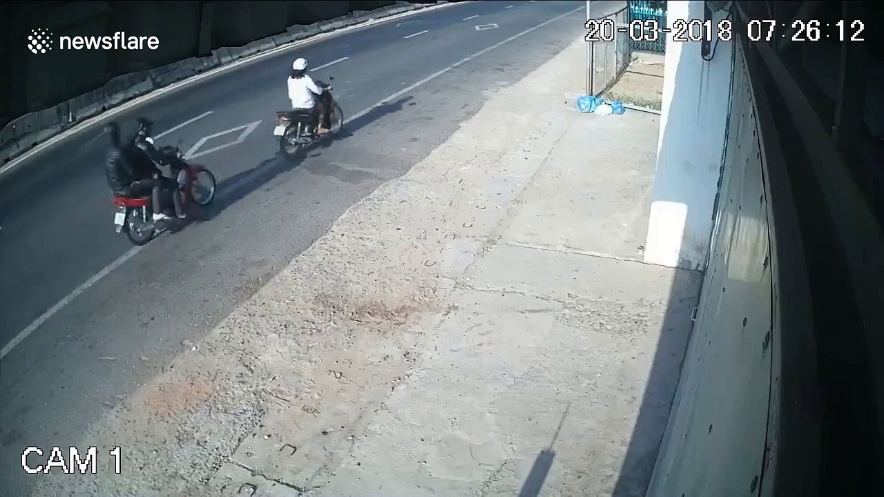 Shocking CCTV footage shows high-speed motorbike collision in Vietnam