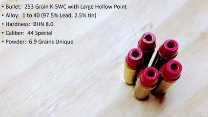 44 Spl, Large Hollow Point, BHN 8.0, Bare Gel (PC HP Test)