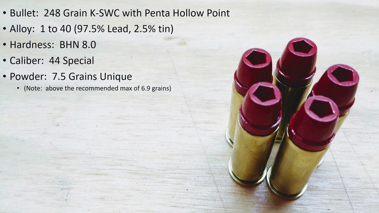 44 Spl (Skeeter load), Penta Hollow Point, BHN 8.0, Bare Gel (PC HP Test)