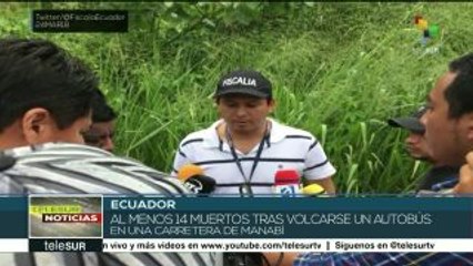 14 muertos y 18 heridos tras volcarse autobús en Ecuador
