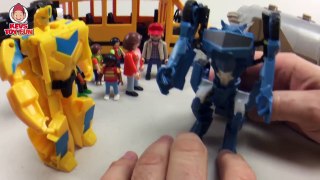 School Bus Playmobile Kids Go On Fieldtrip To Transformers Bumblebee Strongarm Toys With Bus Song